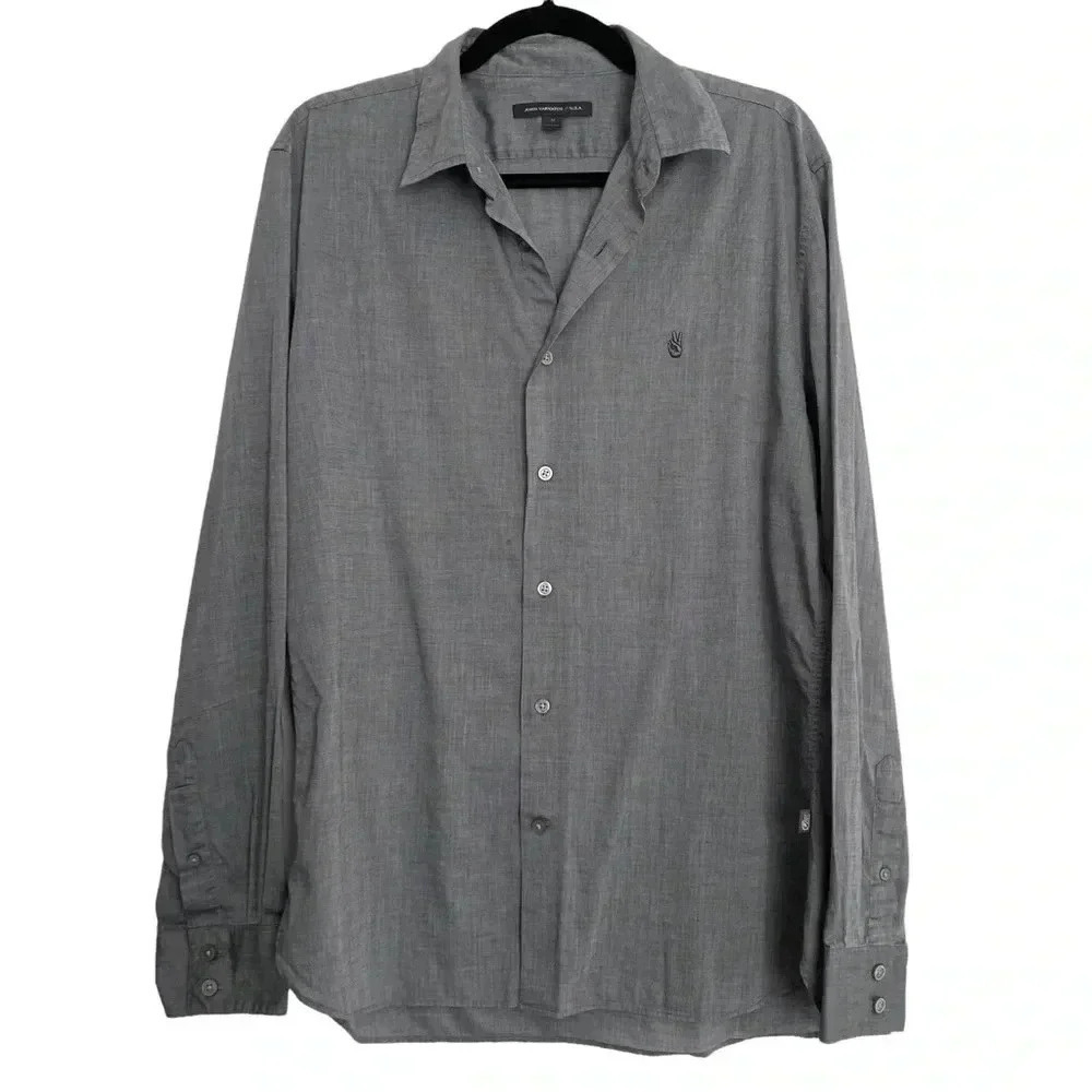 John Varvatos Collared Button Down Dress Shirt Peace Sign Hand